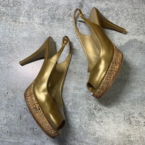 Stuart Weitzman Gold Patent Leather Slingback 8